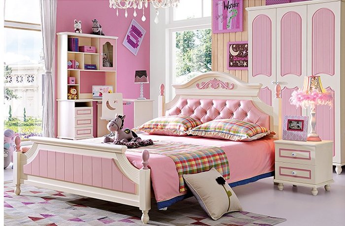 Giường gỗ công chúa màu hồng cao cấp GTE021