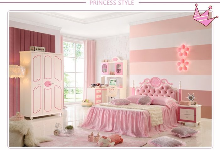 Mẫu giường ngủ trẻ em màu hồng công chúa hiện đại GTE025
