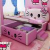 Giường ngủ hello kitty cho bé gái có cầu thang mini GTE118 màu hồng đậm có gấp chứa đồ