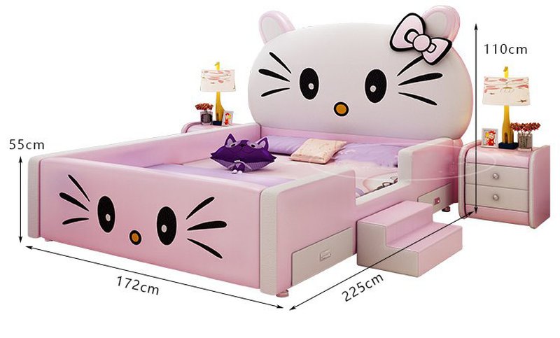 Kích thước Giường ngủ hello kitty cho bé gái có cầu thang mini GTE118