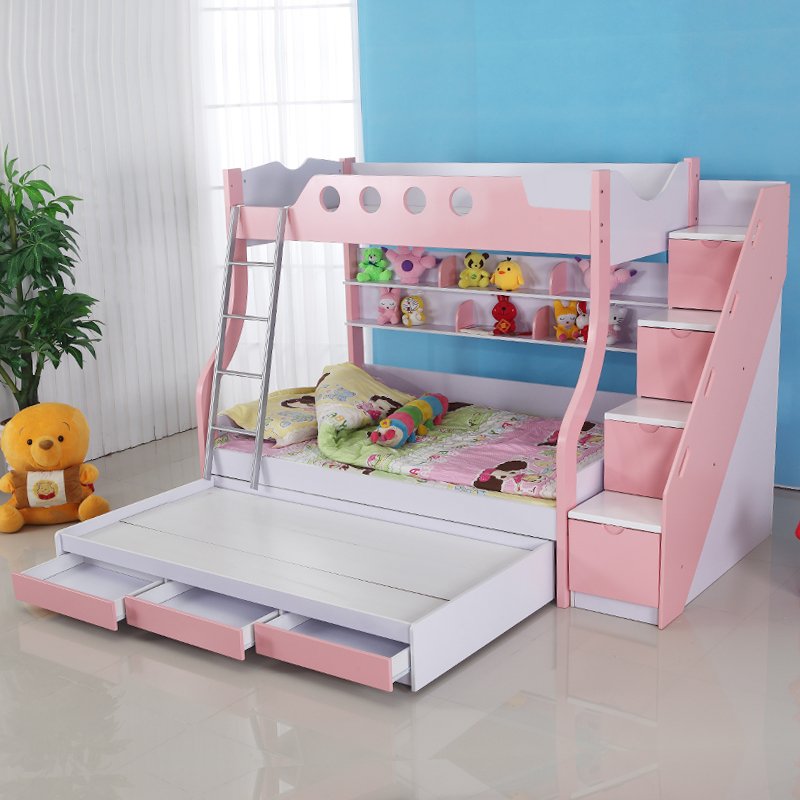 giường tầng cho bé có ngăn kéo GTER074 màu hồng