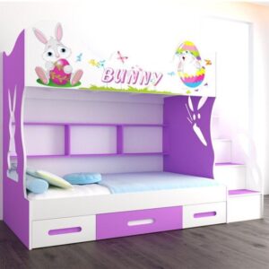 Giường tầng cho bé gái in hình chú thỏ Bunnny dễ thương GTE111