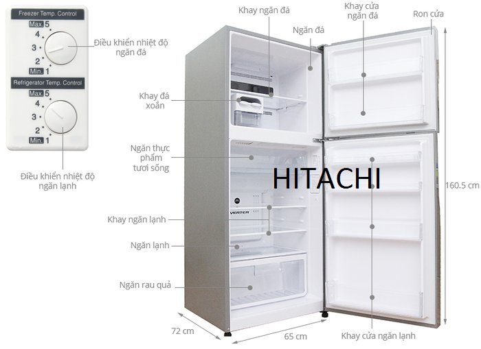 Kích thước tủ lạnh HITACHI 335l