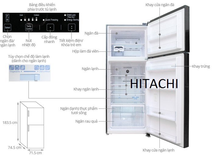 Kích thước tủ lạnh HITACHI 450l