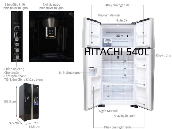 Kích thước tủ lạnh Side by Side hãng Hitachi 540l