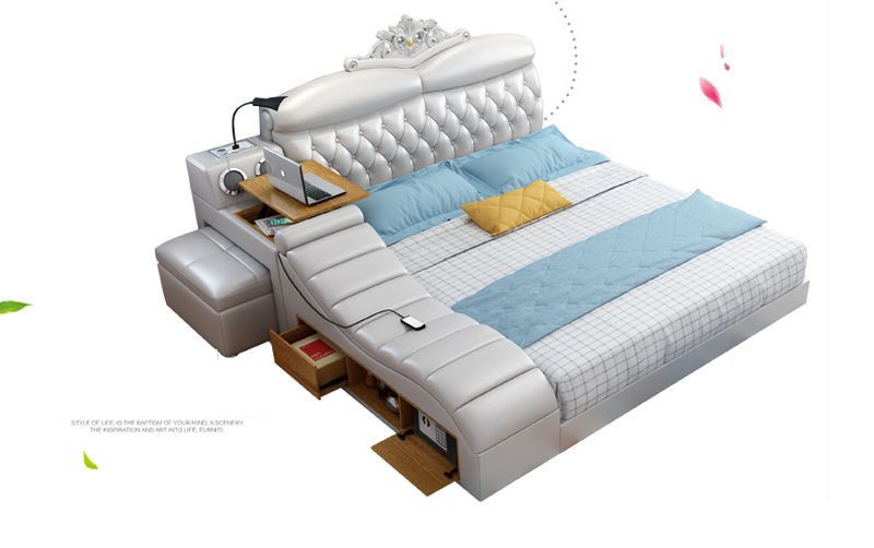 Giường hiện đại bọc da có dát giường nâng lên hạ xuống GN018 5