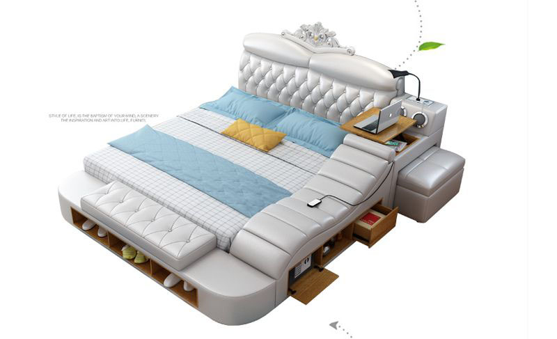 Giường hiện đại bọc da có dát giường nâng lên hạ xuống GN018 6
