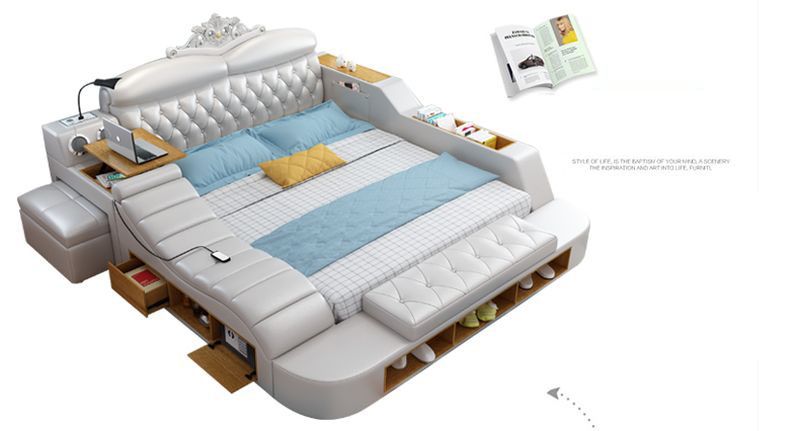 Giường hiện đại bọc da có dát giường nâng lên hạ xuống GN018 7