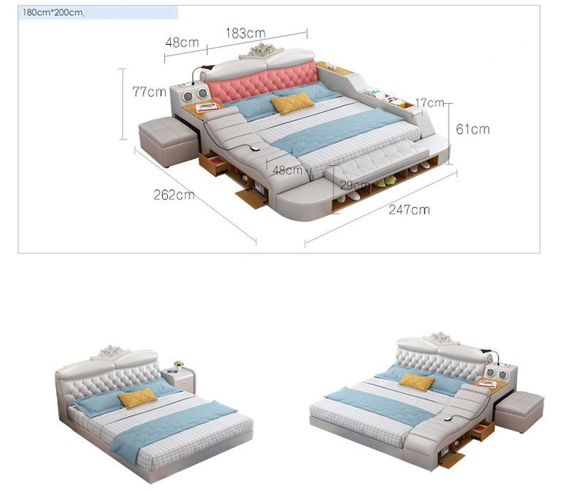 Kích cỡ giường bọc da có ghế massage GN018