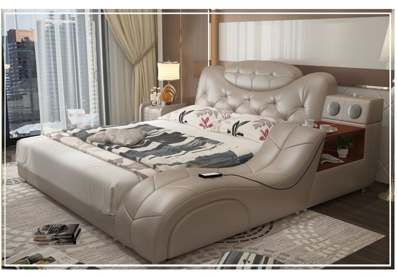 Giường ngủ hiện đại sang trọng có ghế massage thư giãn GN003 màu xám