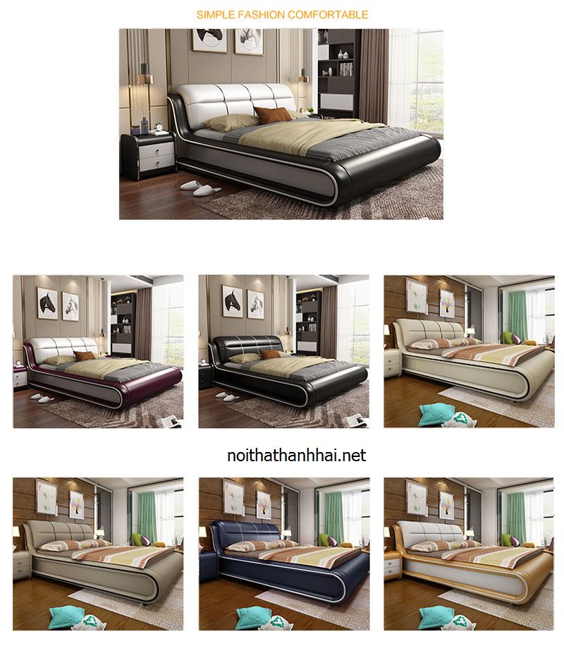 Màu sắc Giường ngủ hiện đại bọc da đẹp sang trọng GN002 kiểu 2