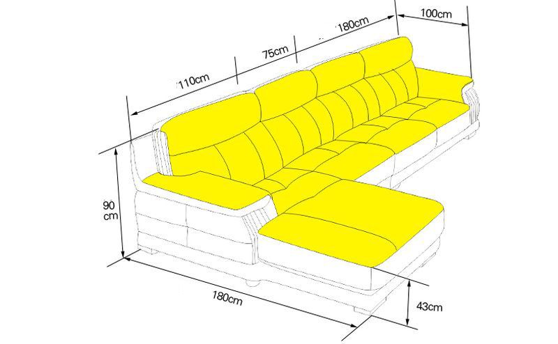 Kích cỡ Bộ ghế sofa chữ L da màu nâu mạnh mẽ SF019