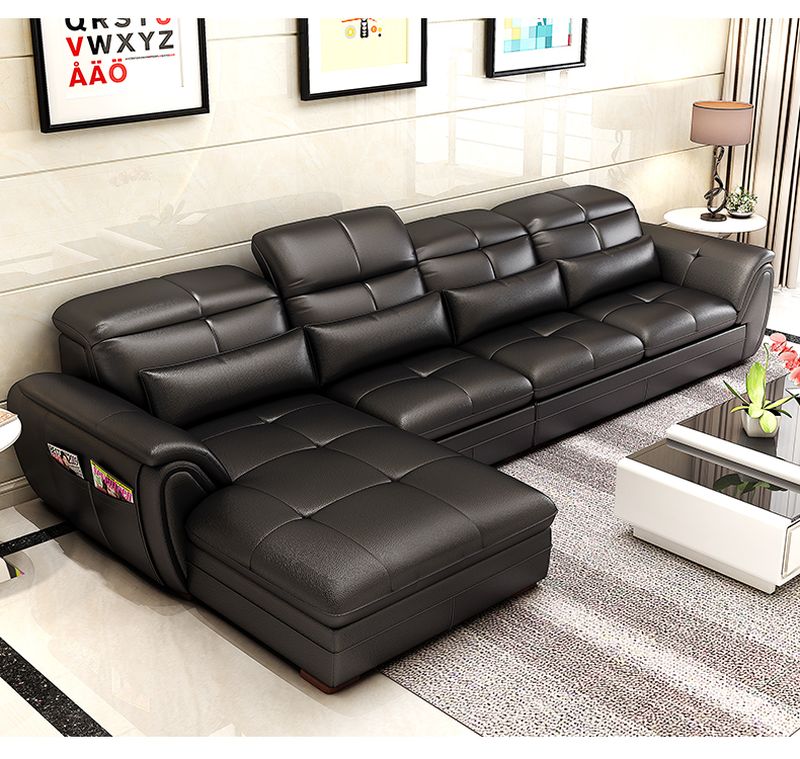 Bộ ghế sofa góc chữ L phong cách Châu Âu SF022 màu đen