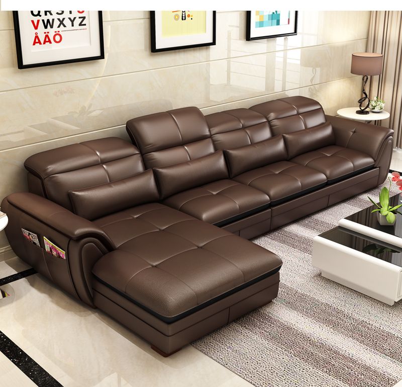 Bộ ghế sofa góc chữ L phong cách Châu Âu SF022 màu nâu