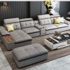 Bộ ghê sofa hiện đại đẹp bọc da nhập khẩu SF018 màu ghi xám