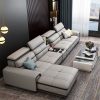 Bộ bàn ghế sofa phòng khách đẹp bọc da SF020 màu ghi xám