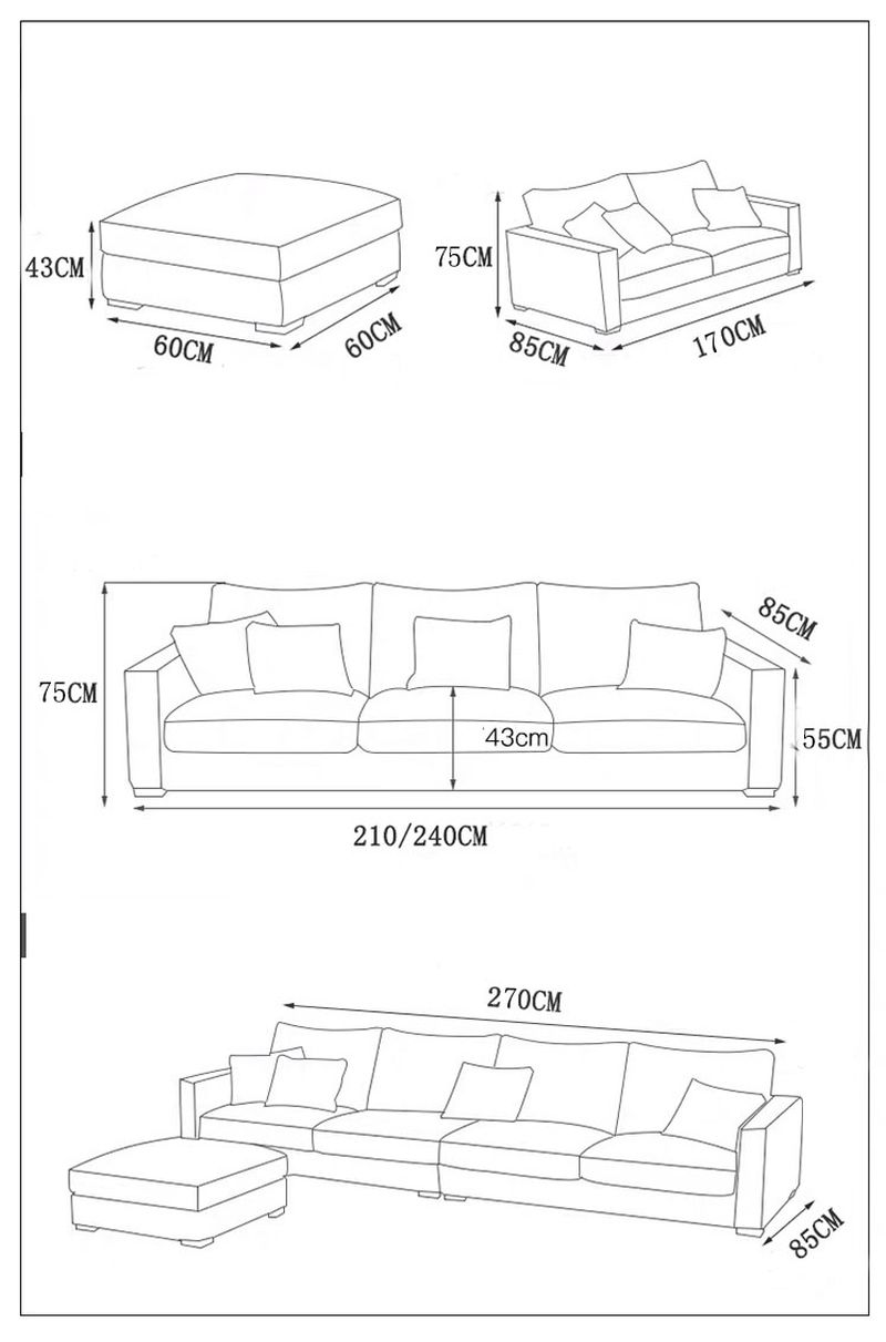 Các kiểu dáng và kích cỡ Bộ ghế sofa hiện đại đơn giản bọc vải đẹp SF027