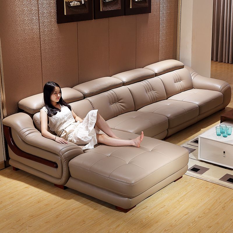 Sofa cao cấp hiện đại sang trọng có ghế nằm SF023 màu ghi xám nâu