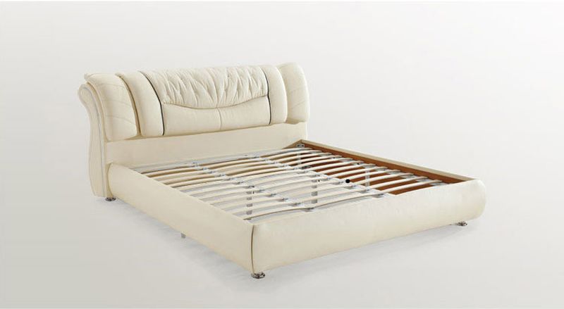 Giường bọc da nhập khẩu hiện đại màu trắng kem GN019 sử dụng dát giường thường