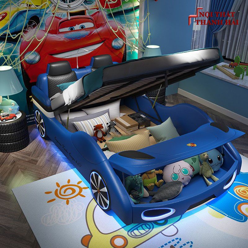 Giường ô tô Nhập Khẩu có đèn led loa nghe nhạc GTE136 màu xanh có dát đa năng