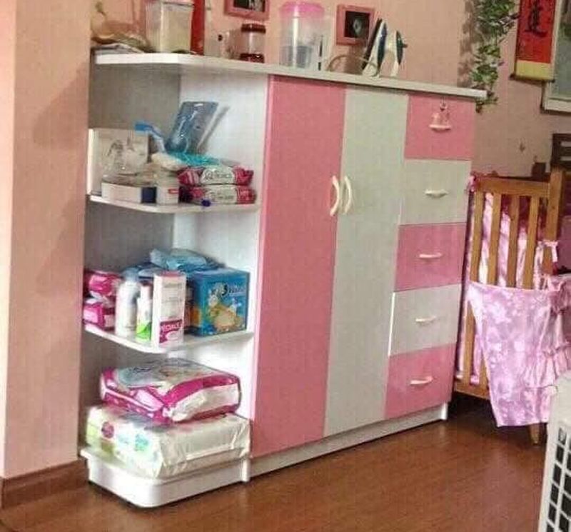 Tủ quần áo nhựa trẻ em 2 buồng nhiều ngăn kiểu màu hồng 2