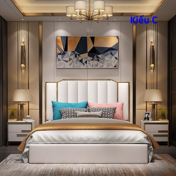 Giường ngủ cao cấp bọc da Gn047 kiểu C