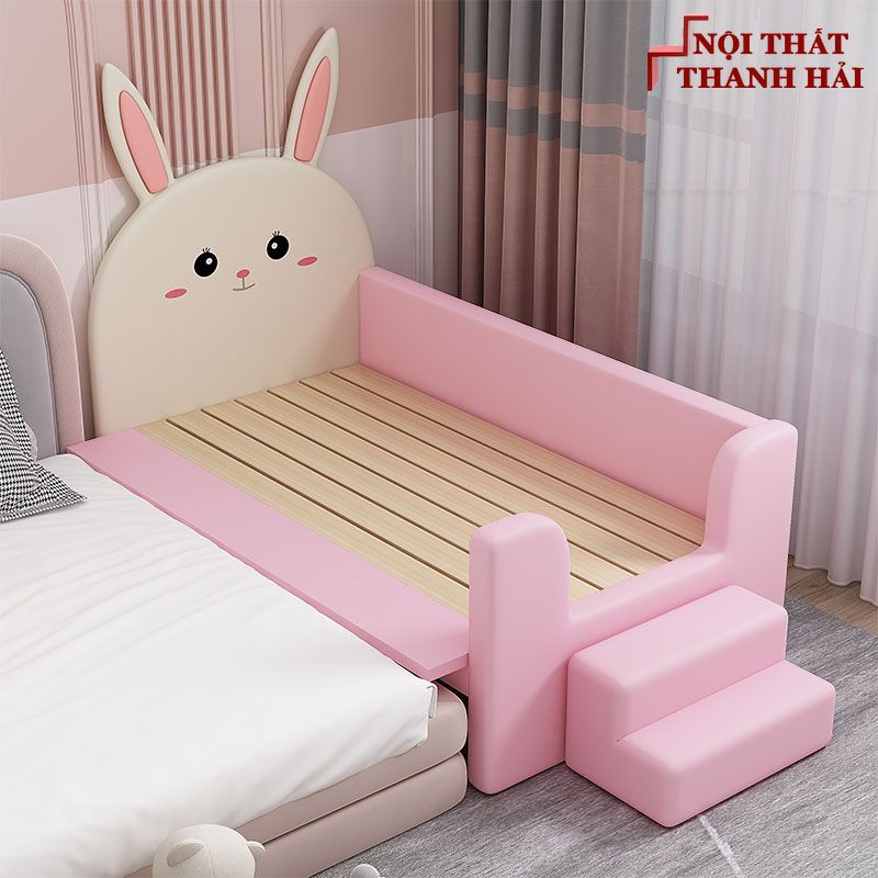 Giường nhỏ ghép kiểu bé tai thỏ màu hồng