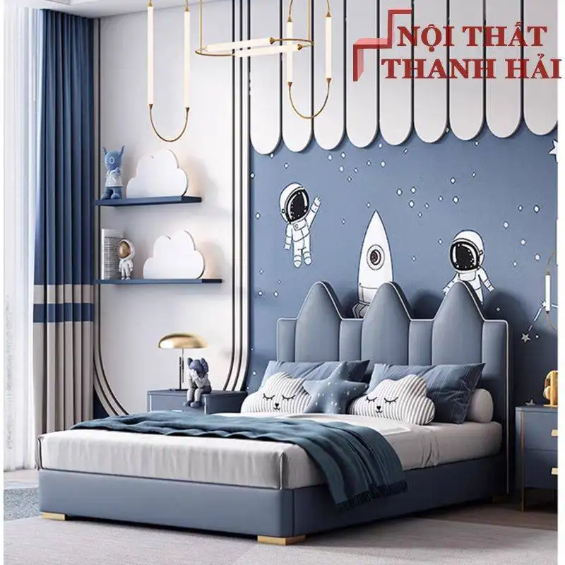 Giường cho bé trai bọc da kiểu phi thuyền GTE146