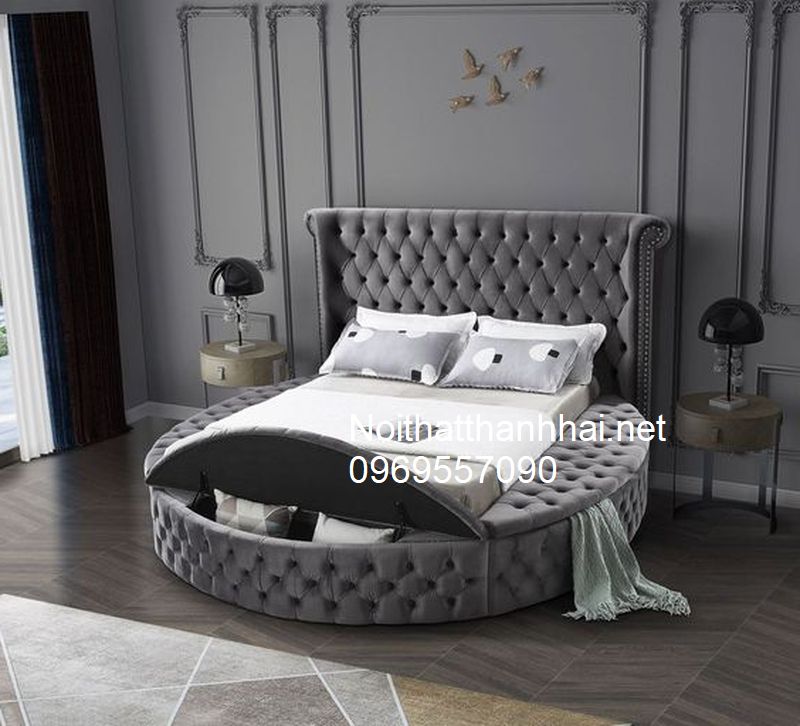 Giường ngủ hình tròn đẹp bọc da, bọc nỉ 6