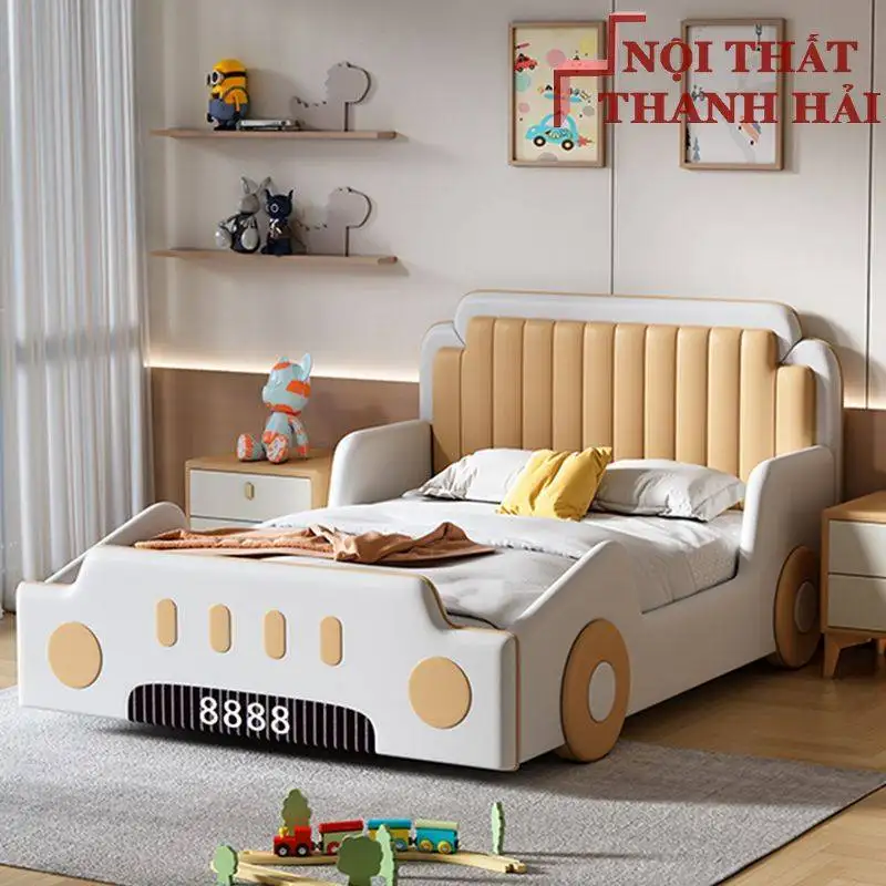 Giường ô tô bọc da bé trai GTE143