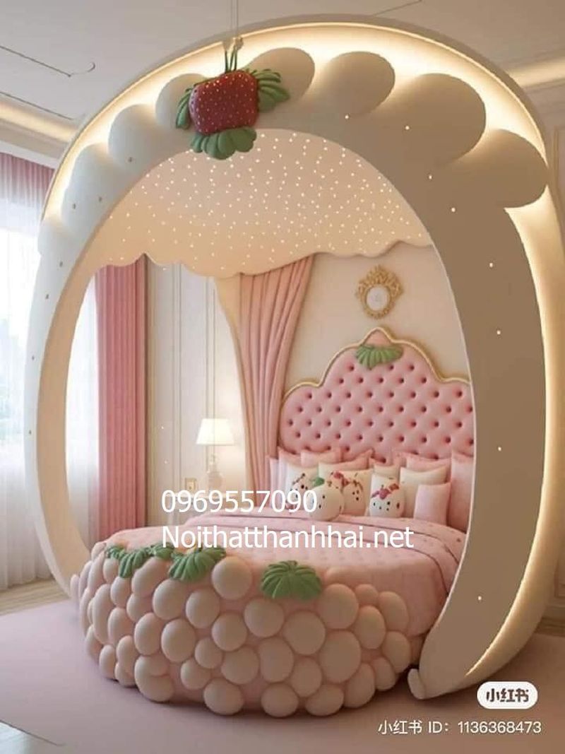 Giường công chúa cho bé gái đẹp màu hồng