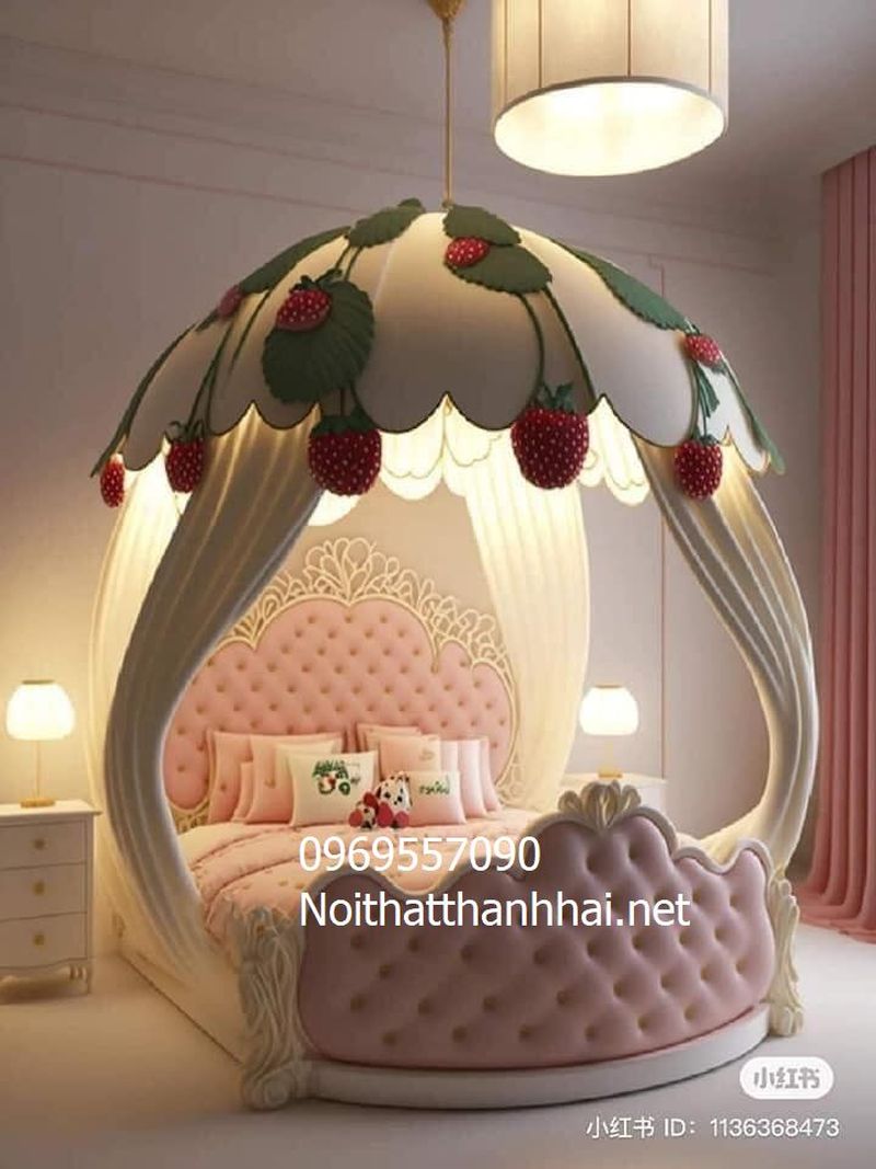 Giường công chúa cho bé gái đẹp màu hồng 2