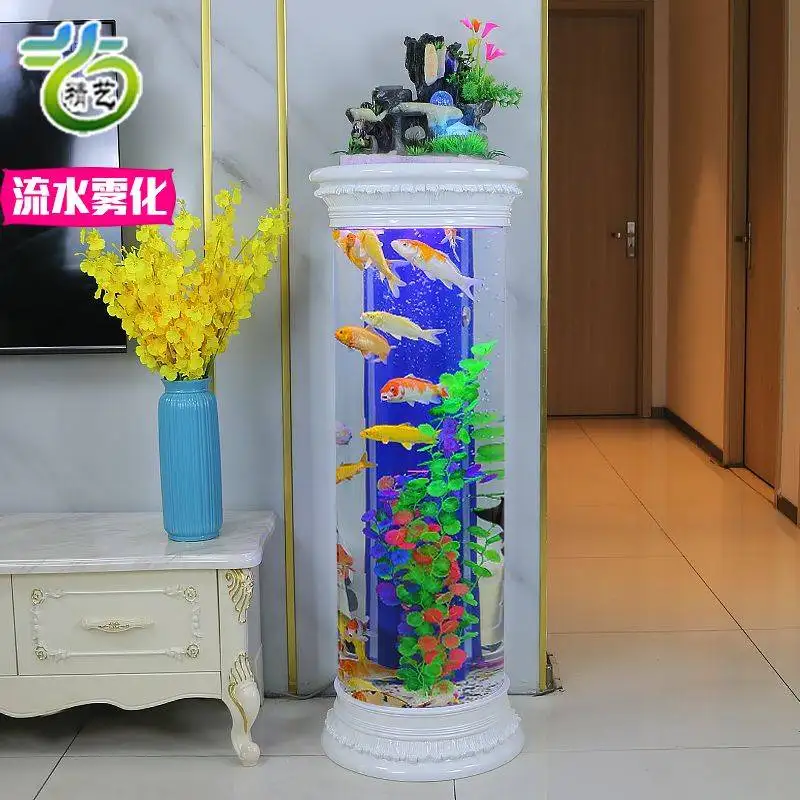 Bể cá trụ tròn đứng kết hợp tiểu cảnh BC029 1