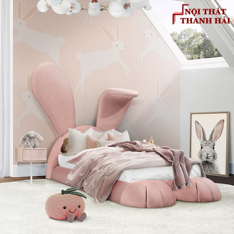 Giường tai thỏ to cho và bé gái GTE162 màu hồng