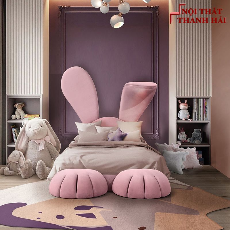 Giường tai thỏ to cho và bé gái GTE162 màu hồng 3