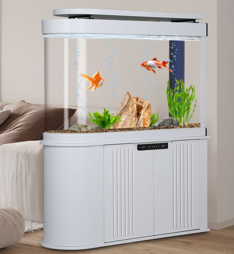 Bể cá nhập khẩu kính đúc cong 2 mặt lọc đáy BC033 màu ghi trắng Bể cá nhập khẩu kính đúc cong 2 mặt lọc đáy BC033 màu ghi trắng