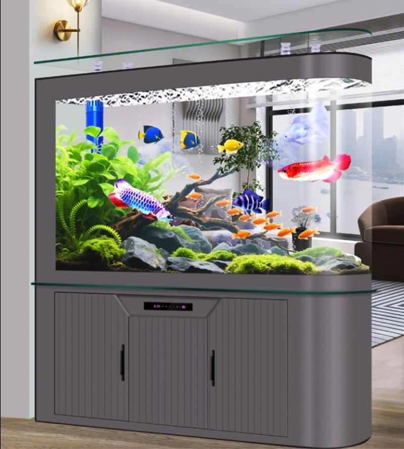 Bể cá đứng kính đúc cong lọc đáy có màn hình hiển thị nhiệt độ BC035 kiểu B