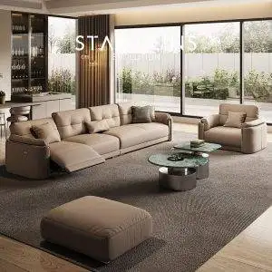 Sofa bọc da thật có ghế điều chỉnh ngả lưng SF047