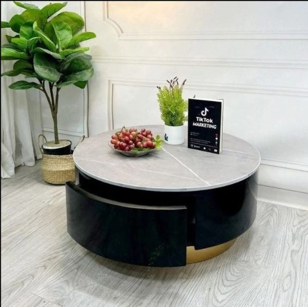 Bàn tròn mặt đá ceramic có ngăn kéo 1