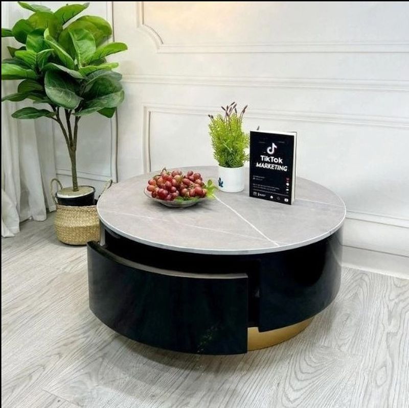 Bàn tròn mặt đá celamic có ngăn kéo 1
