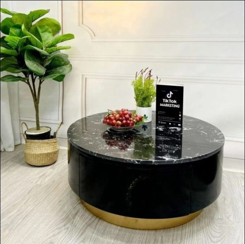Bàn tròn mặt đá celamic có ngăn kéo 2