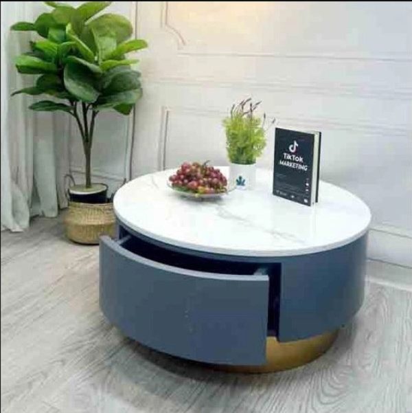 Bàn tròn mặt đá ceramic có ngăn kéo 3
