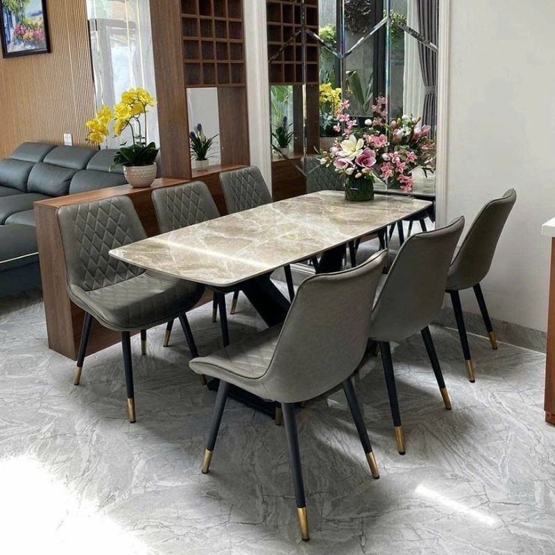 Bộ bàn ăn mặt đá 6 ghế BA006 4 Bộ bàn ăn mặt đá 6 ghế BA006 4