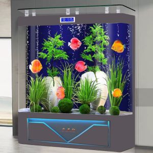 Bể cá kính đúc cong lọc vách đẹp phòng khách BC039 màu ghi xám