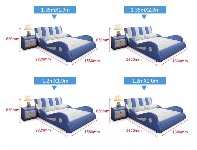 Kích cỡ Giường cá heo cho bé GTE155 màu xanh dương