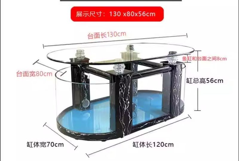 Kích cỡ Bàn trà bể cá hình bầu dục tròn 2 bên BC044