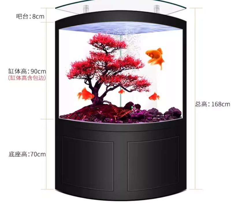 Kích cỡ Bể cá góc kính đúc cong nhập khẩu BC045 