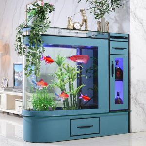 Bể cá kiêm tủ để rượu trong nhà BC048 kính cong màu xanh cổ vịt kiểu B Bể cá kiêm tủ để rượu trong nhà BC048 kính cong màu xanh cổ vịt kiểu B